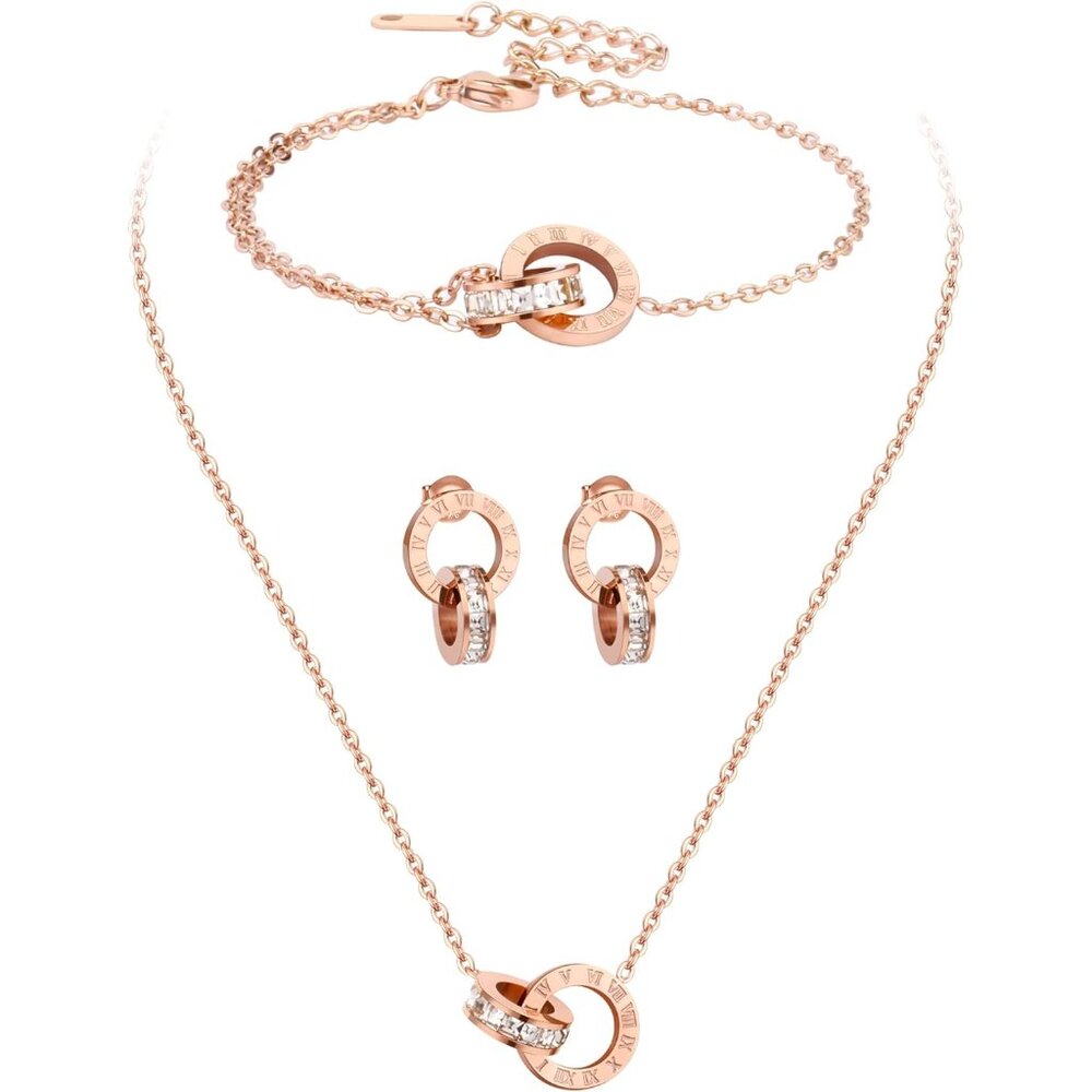 Rose Gold Interlocking Circle Jewelry Set Necklac… - image 1